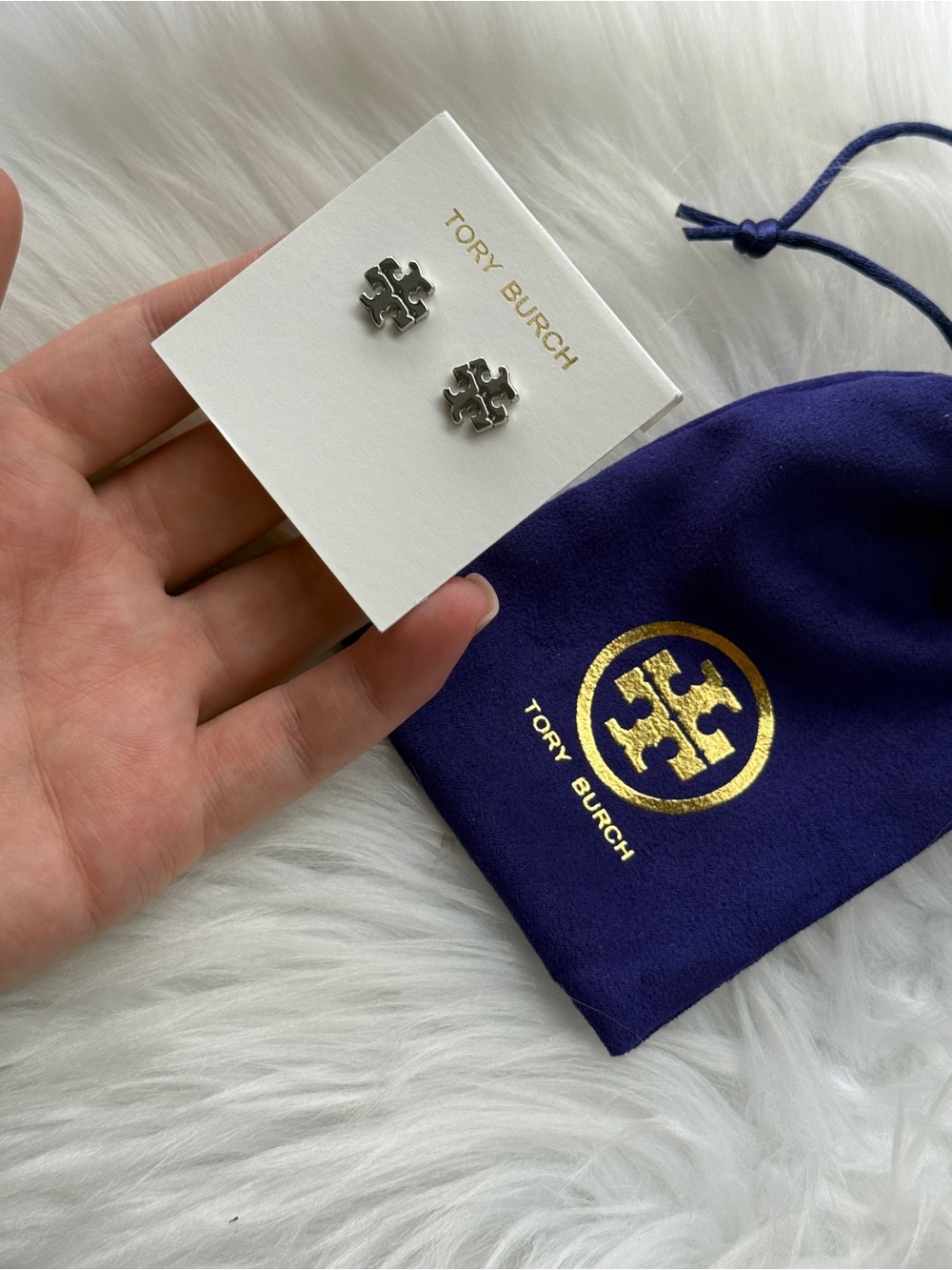 Tory Burch Silver Stud Earrings NEW With Mini Dust Bag